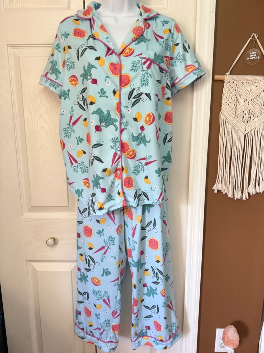 Secret Treasures Fruit and Vegetable Print Short-Sleeve Pajama Set / Size M - Picture 9 of 11